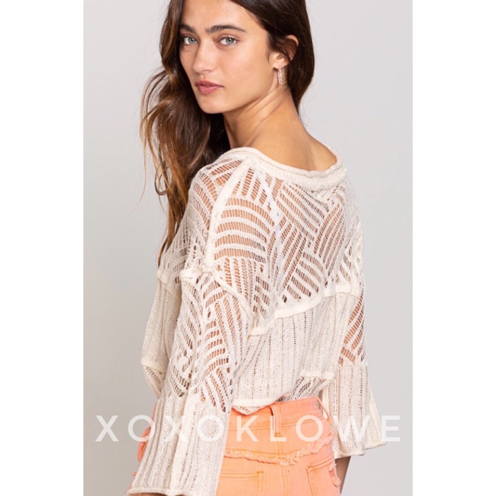 POL Ivory Summer Knit Top Button Neck Relaxed Fit - Picture 4 of 13